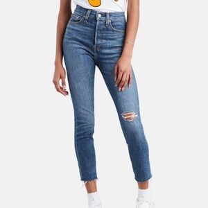 Levis Wedgie Skinny Jeans Womens 18W Blue Button Fly High Rise Denim Distressed